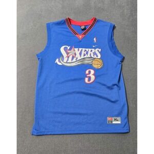 Nike Allen Iverson Philadelphia 76ers Royal Blue Red Basketball Jersey Mens XL